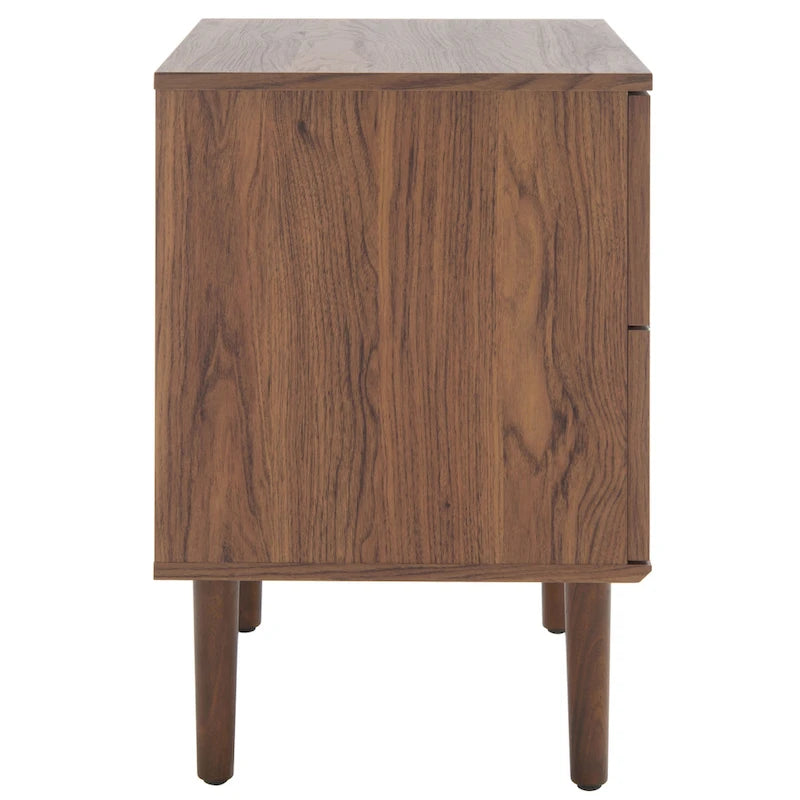 Table de chevet à 2 tiroirs avec treillis en rotin et poignées en métal