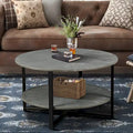 Table basse ronde de ferme avec 2 niveaux de rangement et pieds en métal en croix