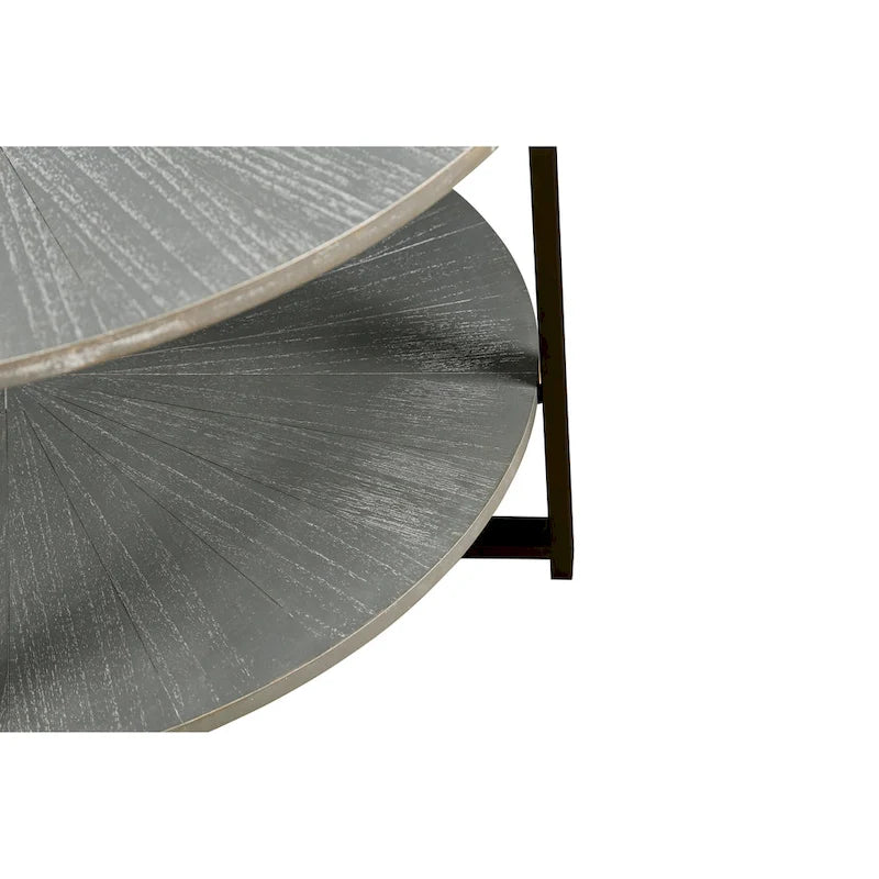 Table basse ronde de ferme avec 2 niveaux de rangement et pieds en métal en croix
