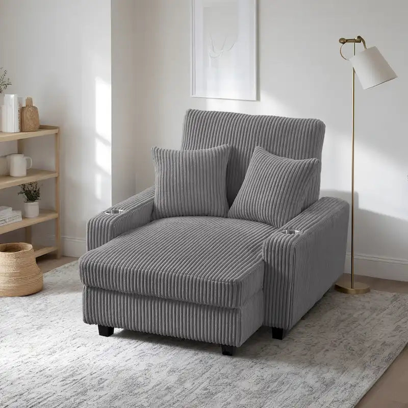 Chaise longue rembourrée avec dossier réglable et accoudoirs porte-gobelets
