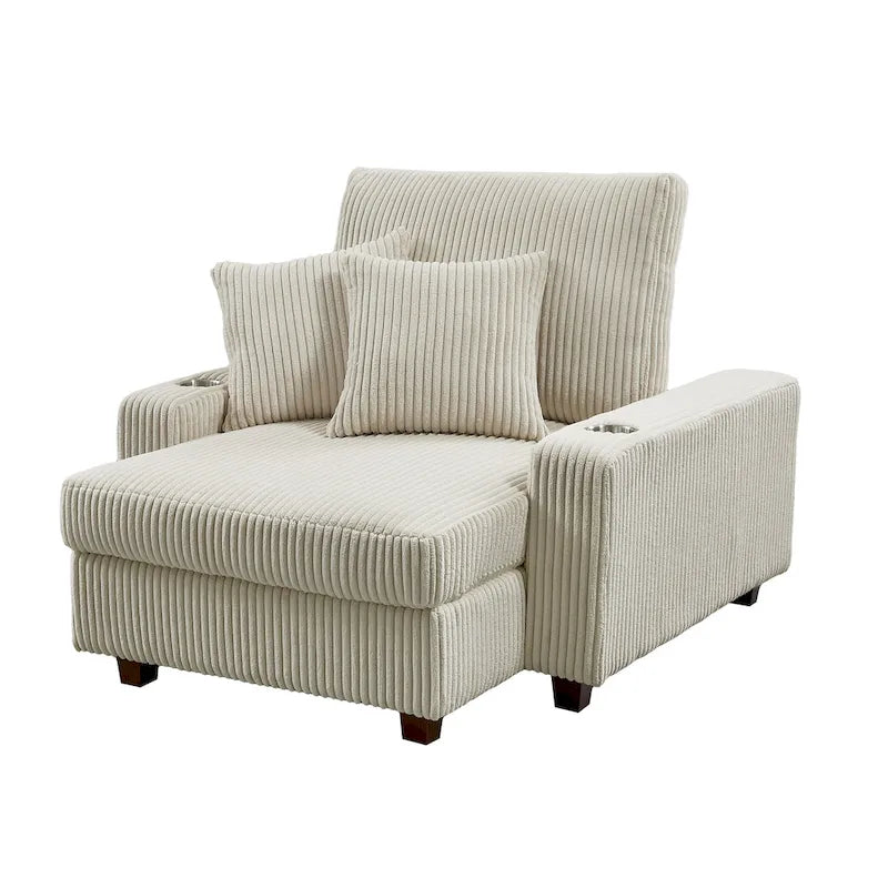 Chaise longue rembourrée avec dossier réglable et accoudoirs porte-gobelets