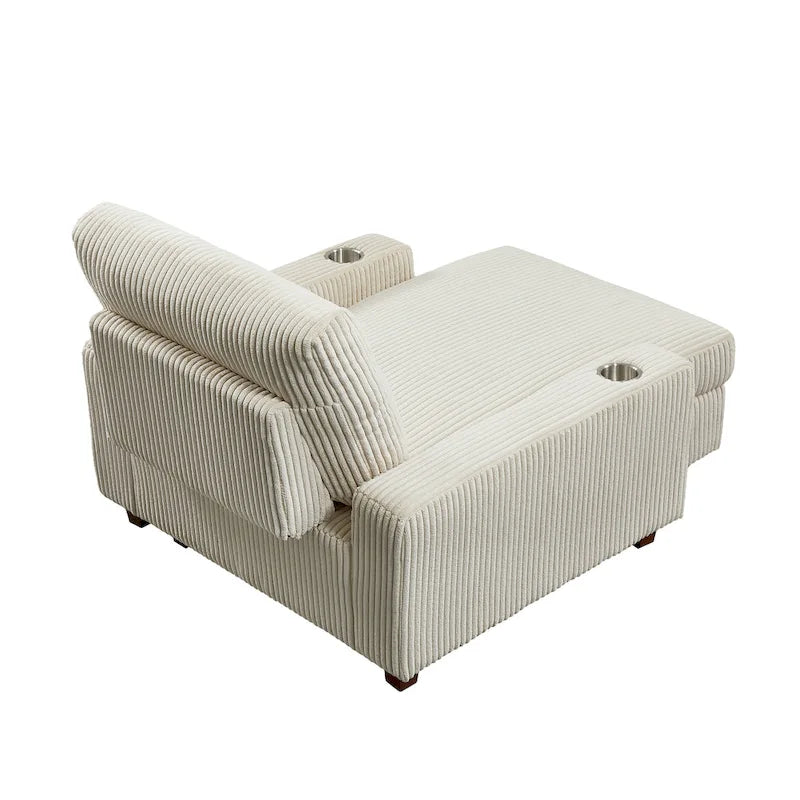 Chaise longue rembourrée avec dossier réglable et accoudoirs porte-gobelets