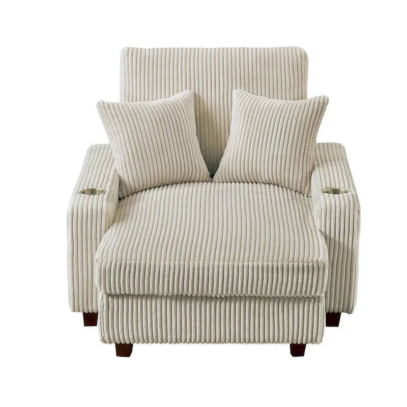 Chaise longue rembourrée avec dossier réglable et accoudoirs porte-gobelets