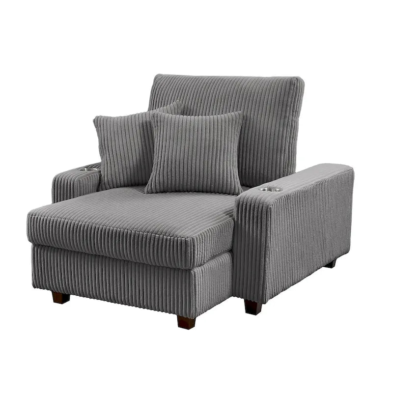 Chaise longue rembourrée avec dossier réglable et accoudoirs porte-gobelets