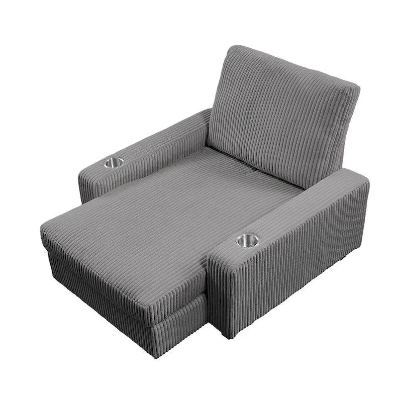 Chaise longue rembourrée avec dossier réglable et accoudoirs porte-gobelets