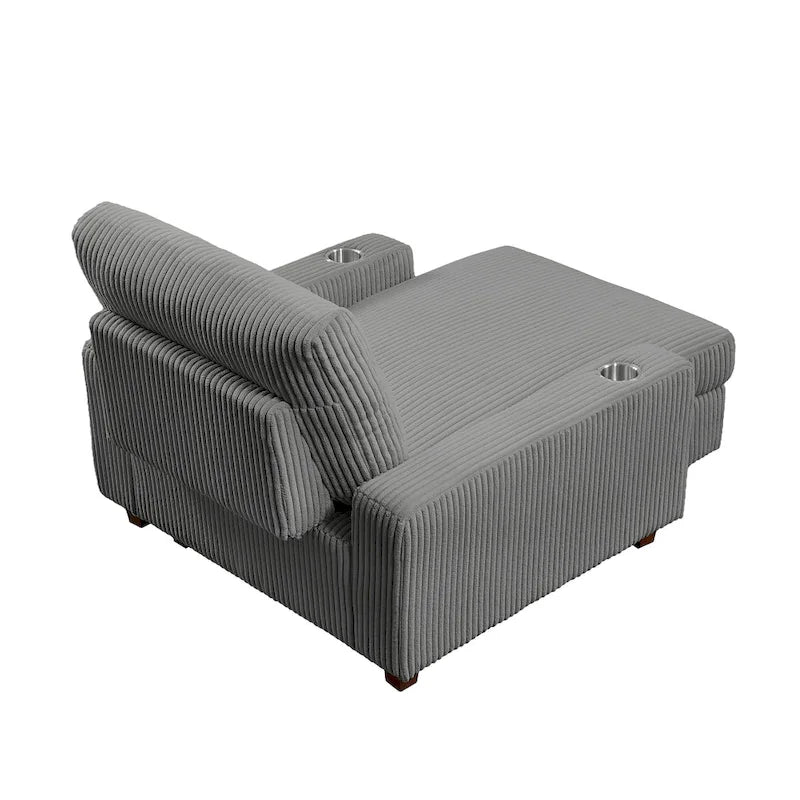 Chaise longue rembourrée avec dossier réglable et accoudoirs porte-gobelets