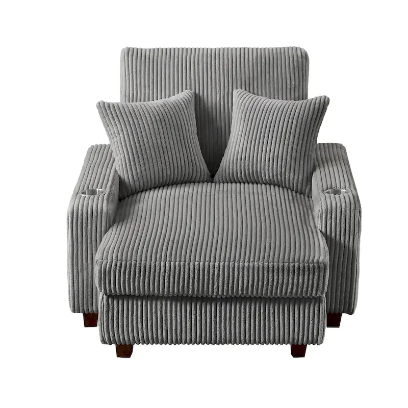 Chaise longue rembourrée avec dossier réglable et accoudoirs porte-gobelets