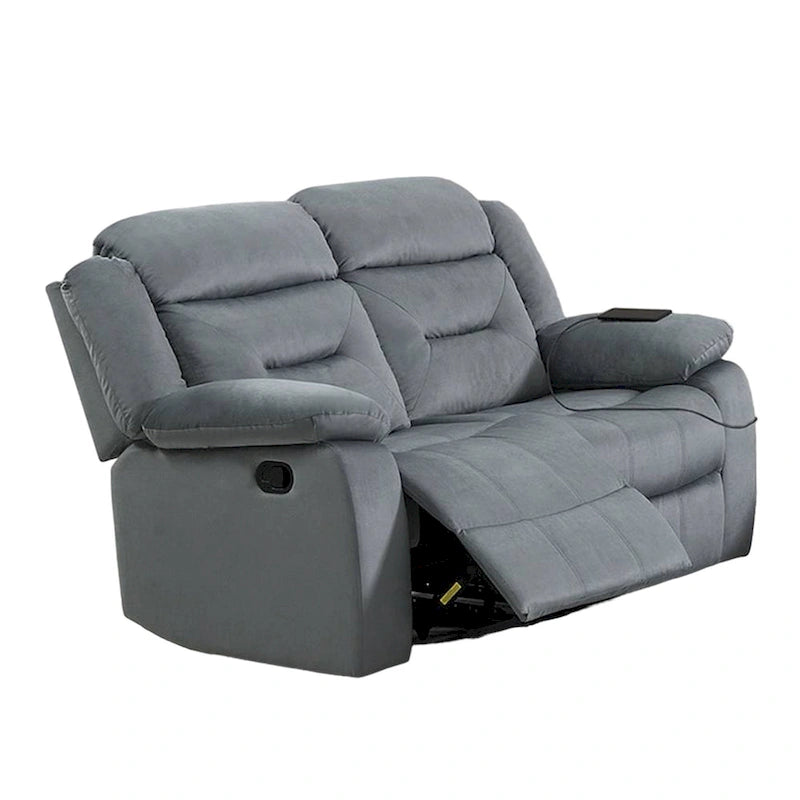 Causeuse inclinable manuelle, Velours gris clair, Bois massif, 152 cm
