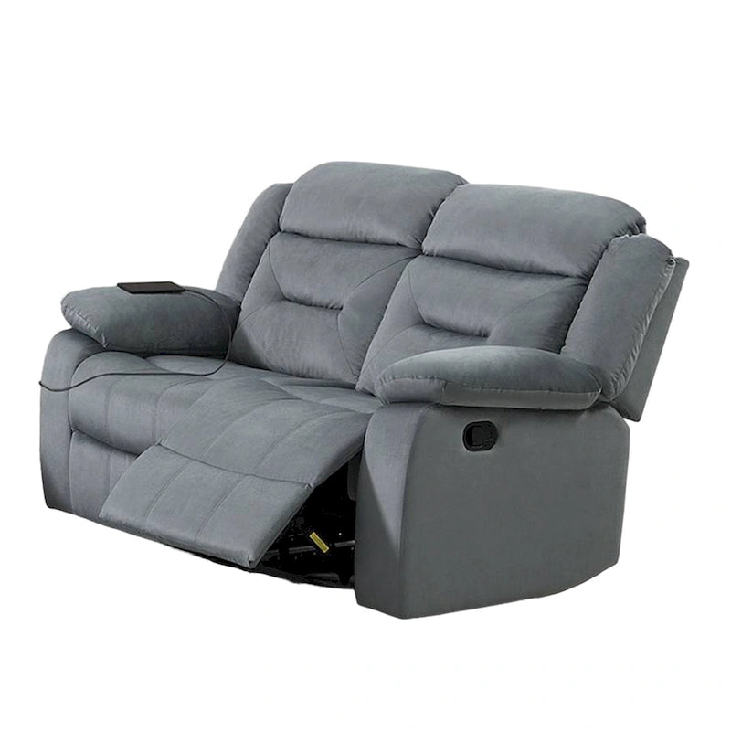 Causeuse inclinable manuelle, Velours gris clair, Bois massif, 152 cm