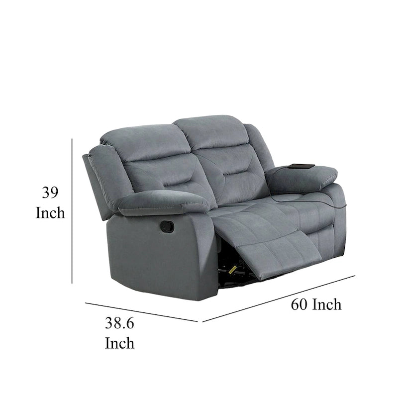 Causeuse inclinable manuelle, Velours gris clair, Bois massif, 152 cm