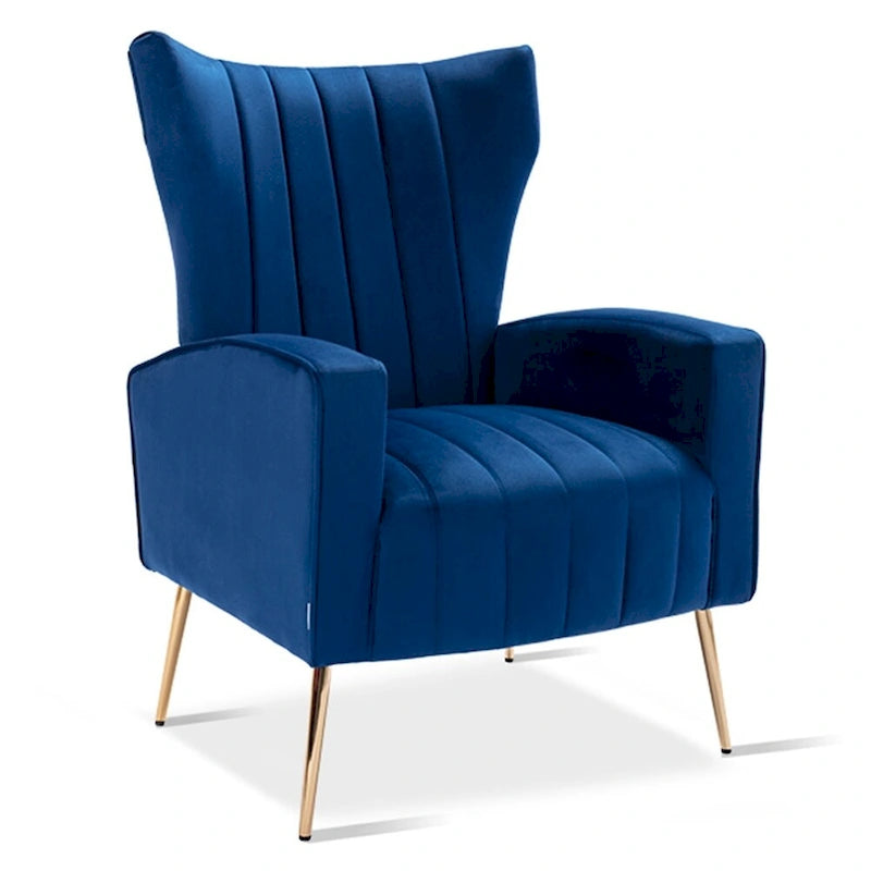 Fauteuil d'appoint dossier haut en velours avec pieds en métal doré