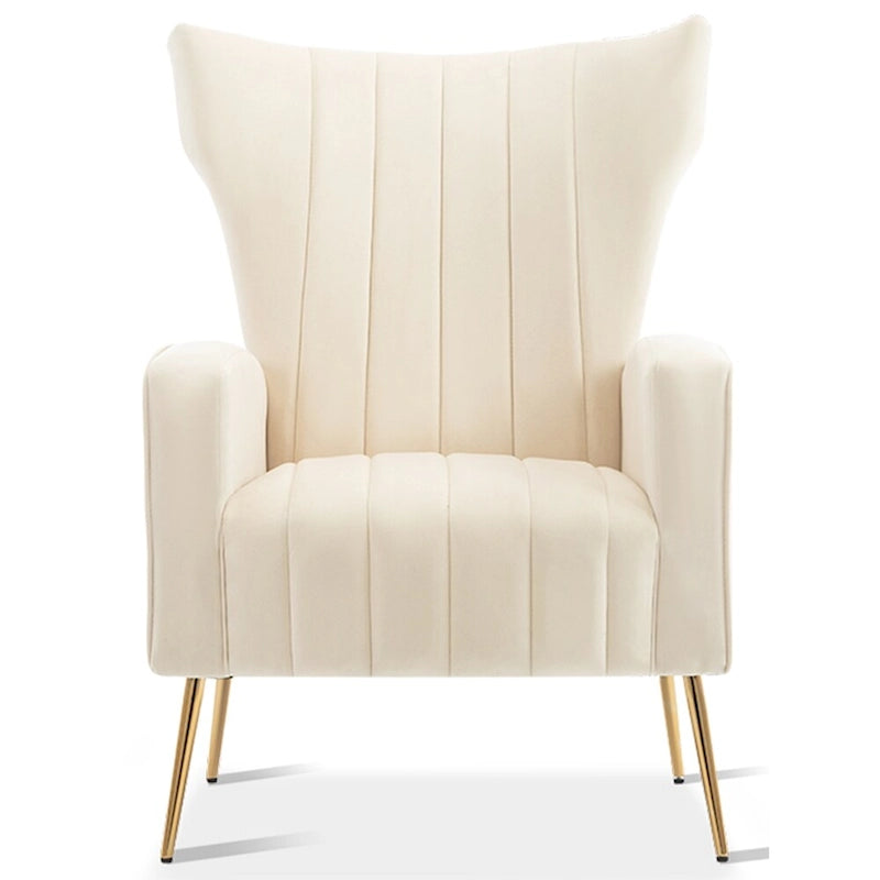 Fauteuil d'appoint dossier haut en velours avec pieds en métal doré