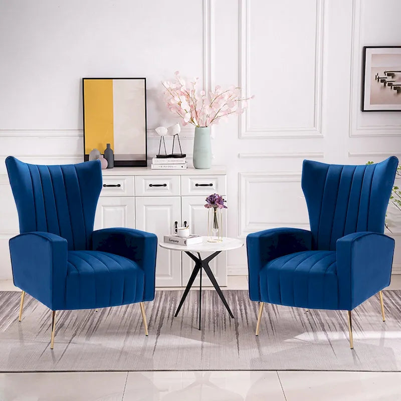 Fauteuil d'appoint dossier haut en velours avec pieds en métal doré