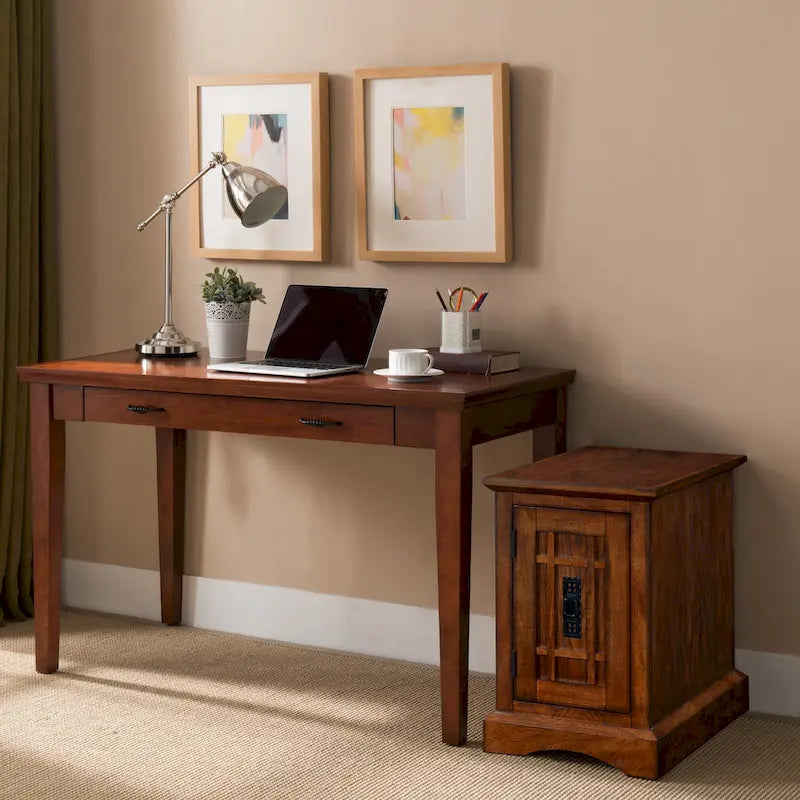 Table d'appoint en bois massif avec étagère réglable – Style Mission