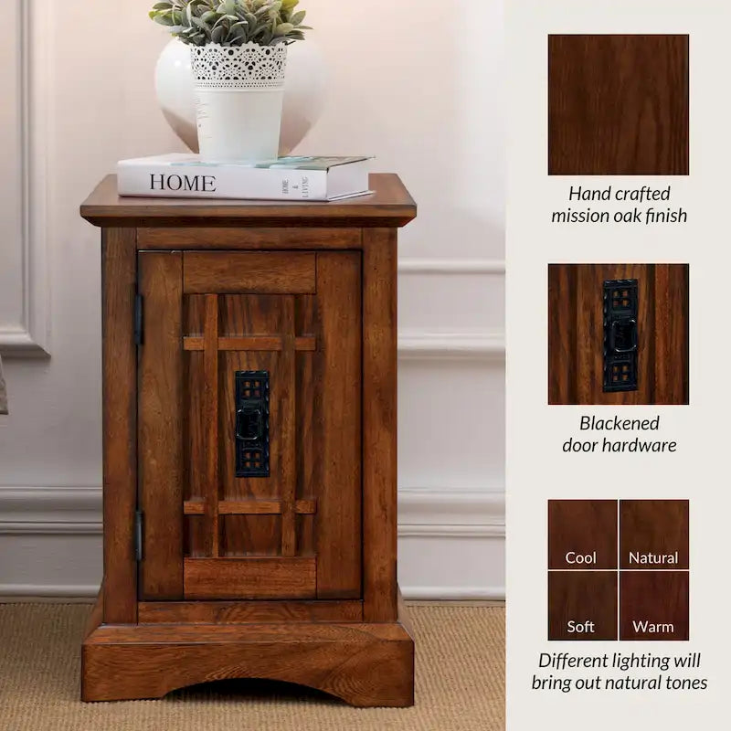 Table d'appoint en bois massif avec étagère réglable – Style Mission