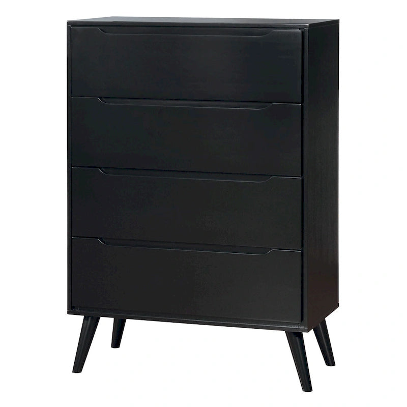 Commode à 4 tiroirs en bois massif, style moderne du milieu du siècle