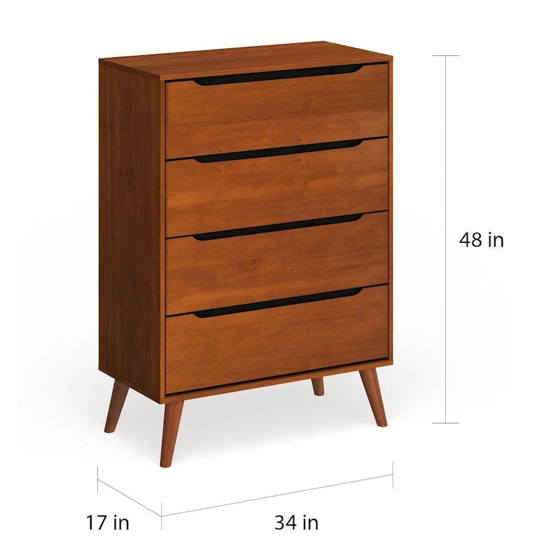 Commode à 4 tiroirs en bois massif, style moderne du milieu du siècle