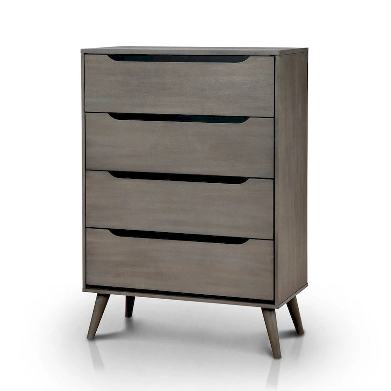 Commode à 4 tiroirs en bois massif, style moderne du milieu du siècle