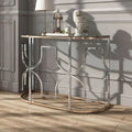 Table basse semi-circulaire moderne avec plateau en verre trempé – Chrome et or