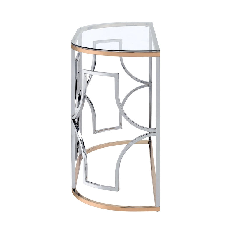 Table basse semi-circulaire moderne avec plateau en verre trempé – Chrome et or
