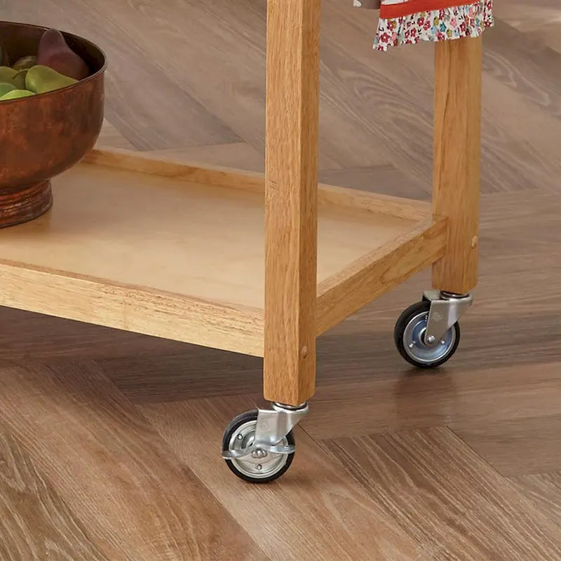 Desserte de cuisine roulante avec plateau en bois, 2 tiroirs et étagère porte-bouteilles réglable
