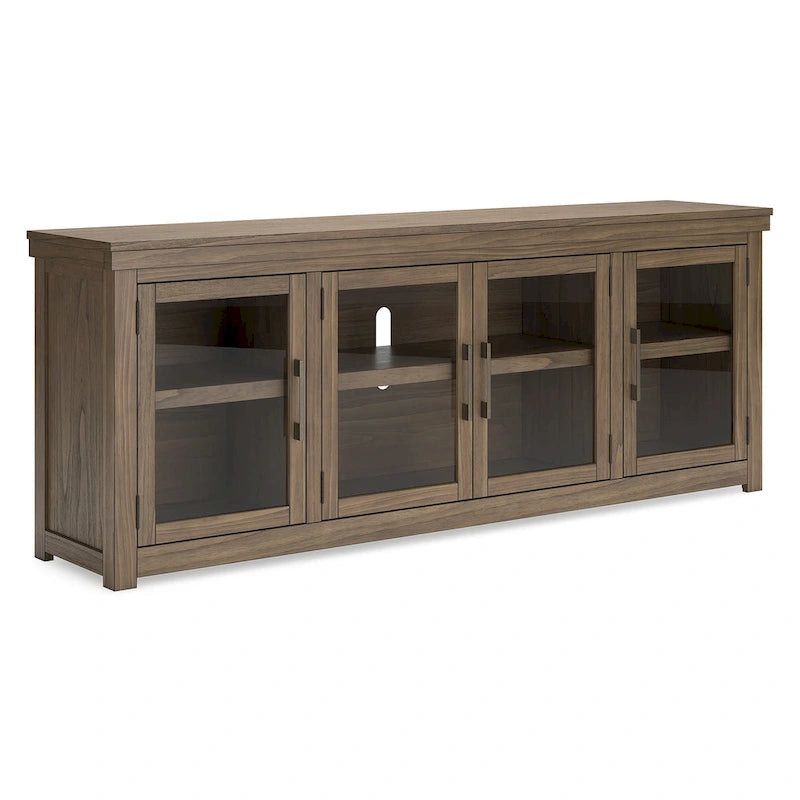 Grand meuble TV en bois avec portes en verre – Convient aux téléviseurs jusqu'à 97 po