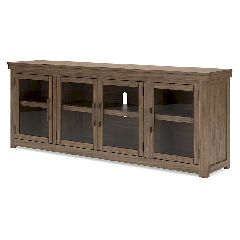 Grand meuble TV en bois avec portes en verre – Convient aux téléviseurs jusqu'à 97 po