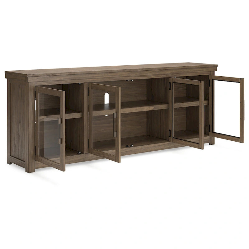 Grand meuble TV en bois avec portes en verre – Convient aux téléviseurs jusqu'à 97 po