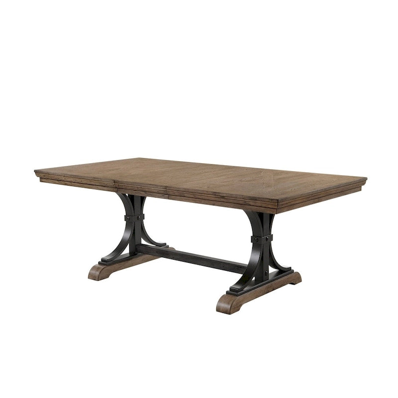 Table à manger rustique extensible avec piètement tréteau – Finition bois flotté