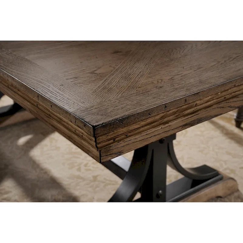 Table à manger rustique extensible avec piètement tréteau – Finition bois flotté
