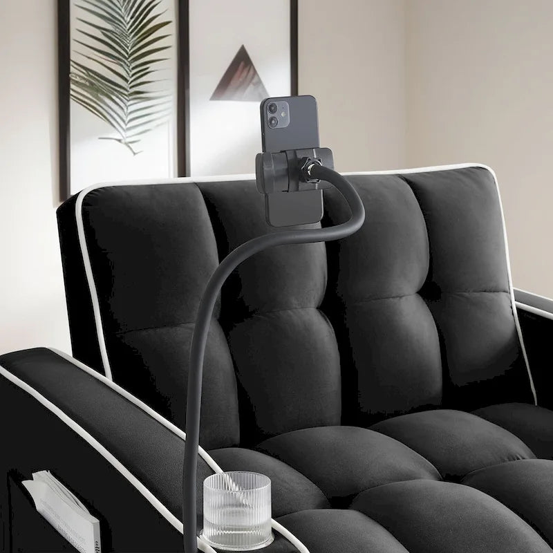 Canapé-lit convertible en velours avec dossier réglable et pochette de rangement