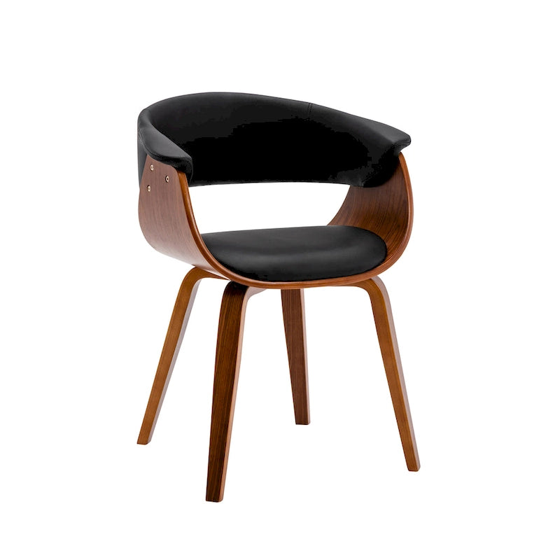 Chaise de salle à manger moderne du milieu du siècle avec assise en cuir PU et pieds en bois de noyer