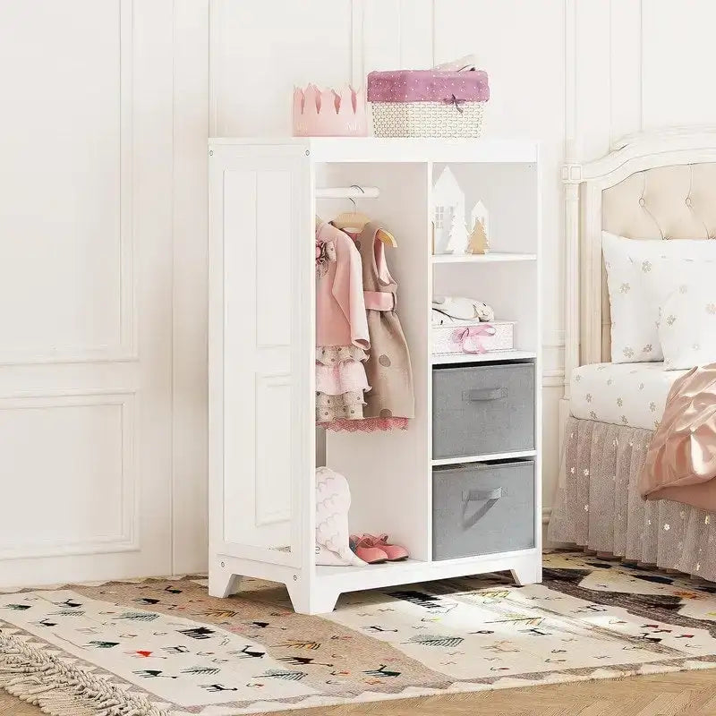 Penderie de déguisement pour enfants avec miroir, étagères et tringle – Blanc