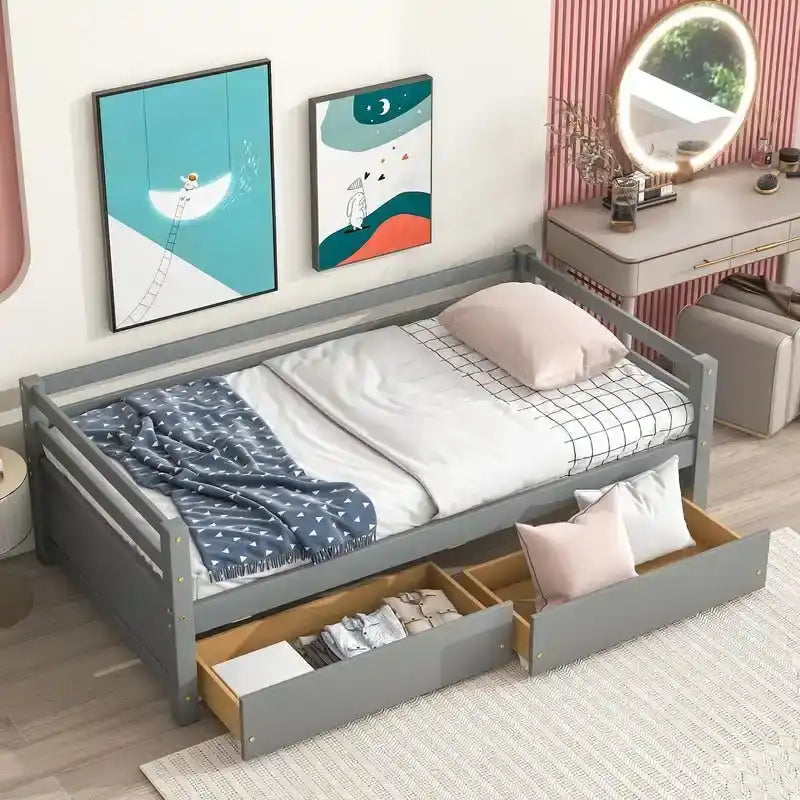 Lit de repos en bois de taille simple avec 2 tiroirs de rangement — Canapé et lit convertible