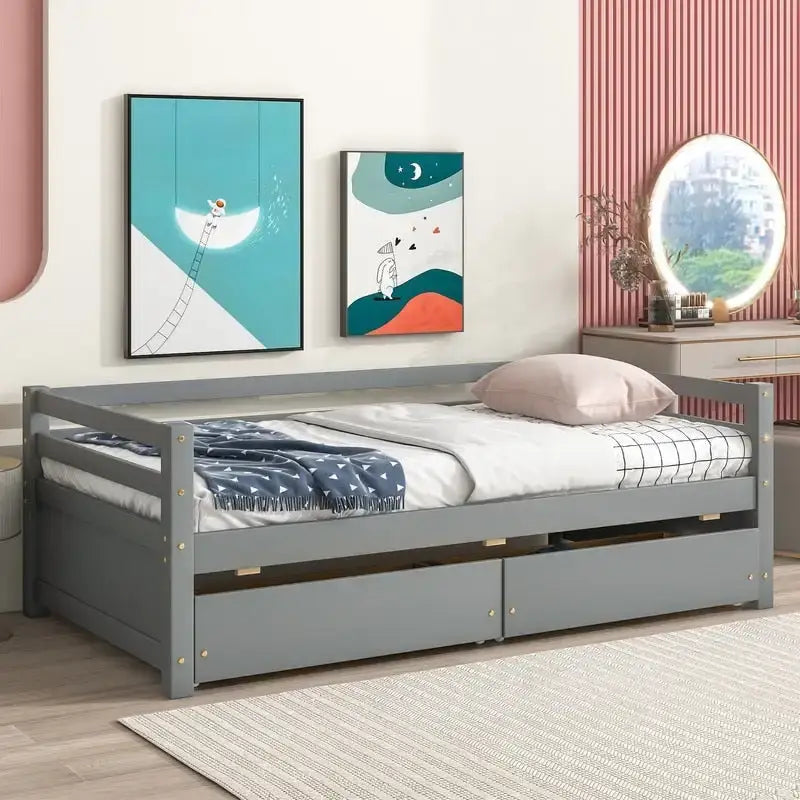 Lit de repos en bois de taille simple avec 2 tiroirs de rangement — Canapé et lit convertible