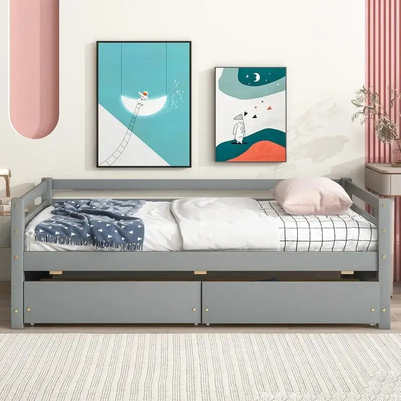 Lit de repos en bois de taille simple avec 2 tiroirs de rangement — Canapé et lit convertible