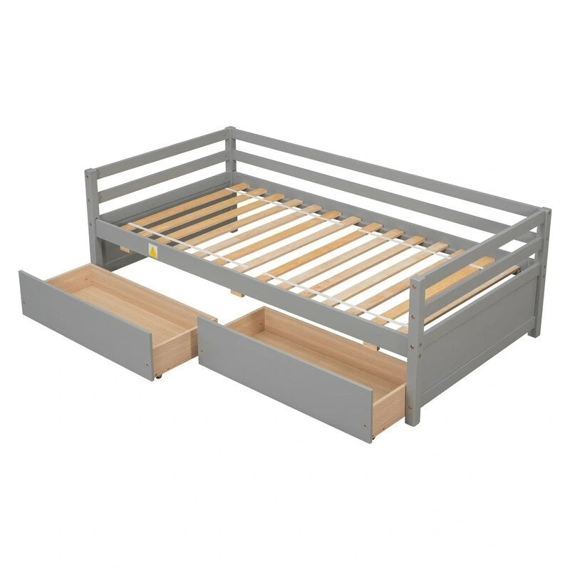 Lit de repos en bois de taille simple avec 2 tiroirs de rangement — Canapé et lit convertible