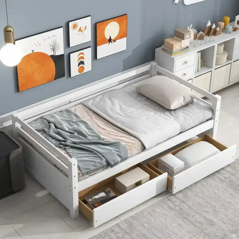 Lit de repos en bois de taille simple avec 2 tiroirs de rangement — Canapé et lit convertible
