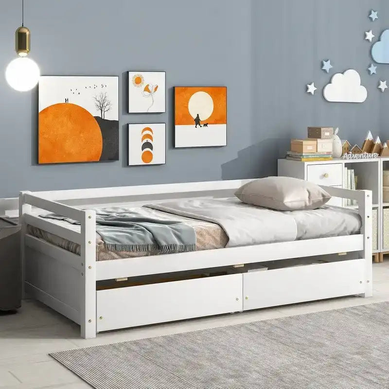 Lit de repos en bois de taille simple avec 2 tiroirs de rangement — Canapé et lit convertible