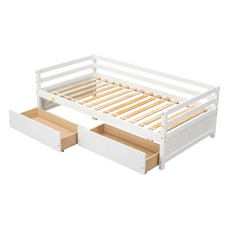 Lit de repos en bois de taille simple avec 2 tiroirs de rangement — Canapé et lit convertible