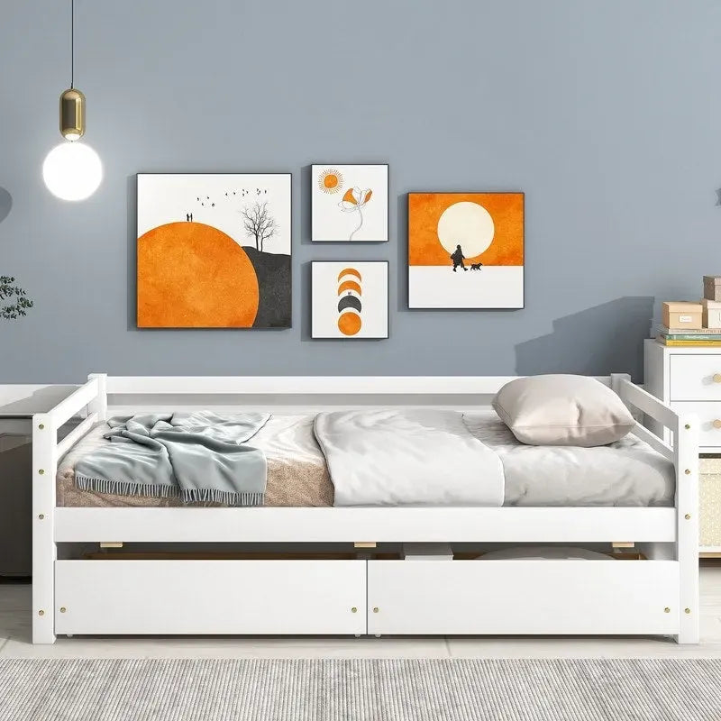 Lit de repos en bois de taille simple avec 2 tiroirs de rangement — Canapé et lit convertible