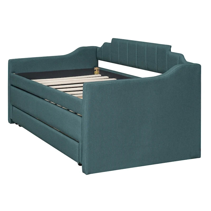 Lit de repos rembourré avec lit gigogne et 3 tiroirs de rangement – Beige