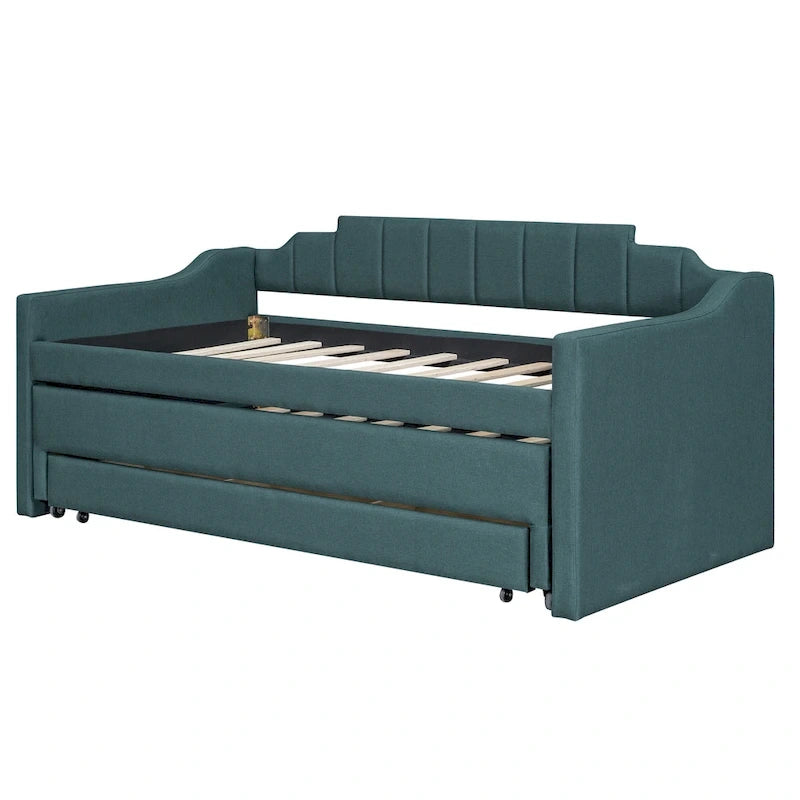 Lit de repos rembourré avec lit gigogne et 3 tiroirs de rangement – Beige