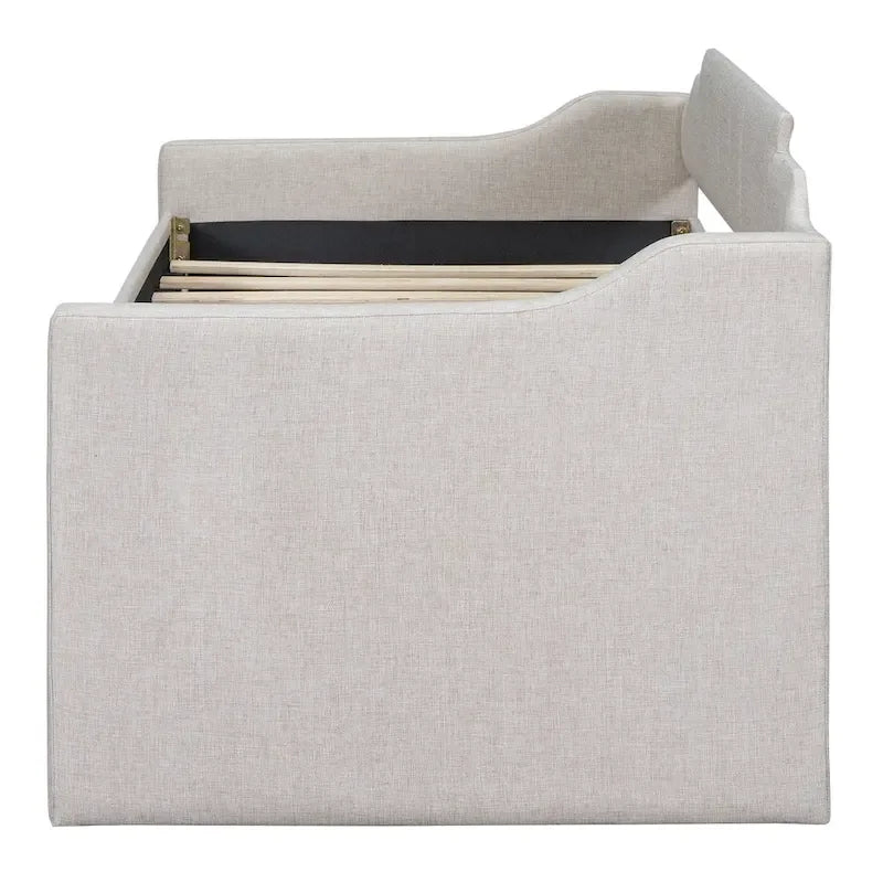 Lit de repos rembourré avec lit gigogne et 3 tiroirs de rangement – Beige