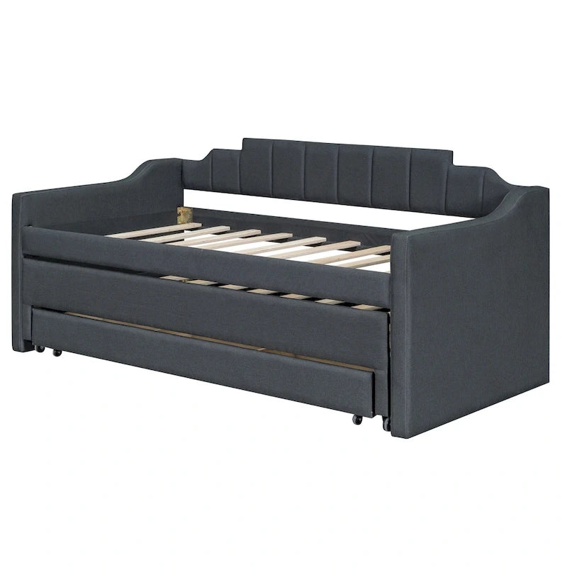 Lit de repos rembourré avec lit gigogne et 3 tiroirs de rangement – Beige
