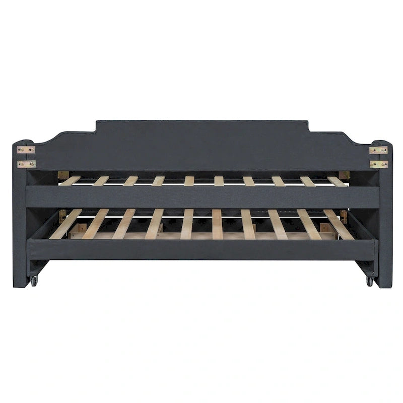 Lit de repos rembourré avec lit gigogne et 3 tiroirs de rangement – Beige