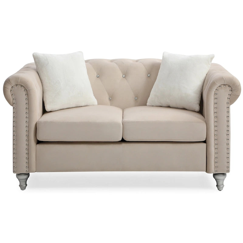 Canapé 2 places en velours de 60 po avec 2 coussins décoratifs – 60L x 34W x 30H
