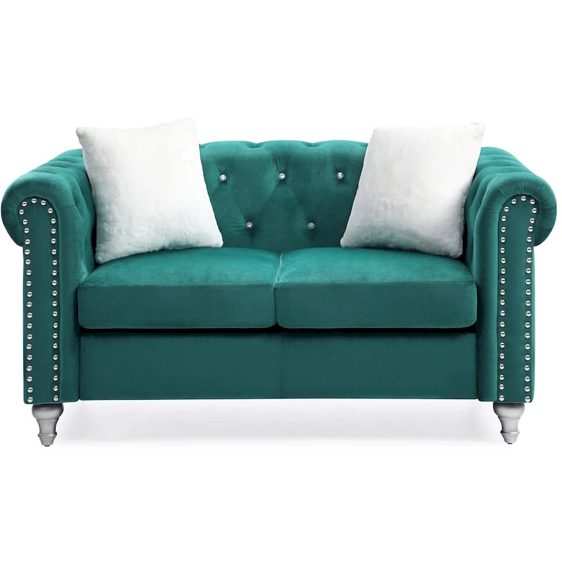 Canapé 2 places en velours de 60 po avec 2 coussins décoratifs – 60L x 34W x 30H