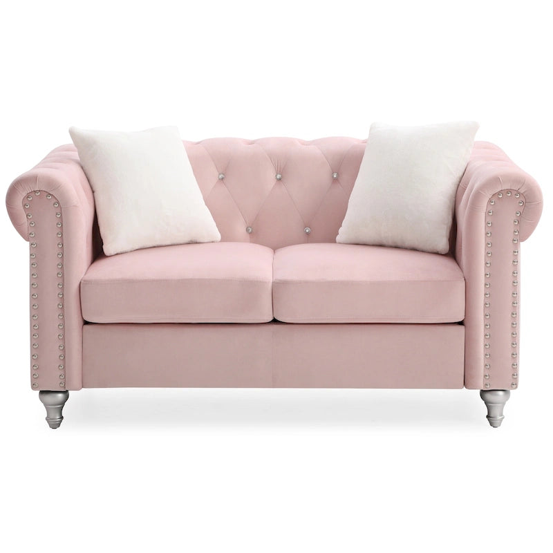 Canapé 2 places en velours de 60 po avec 2 coussins décoratifs – 60L x 34W x 30H