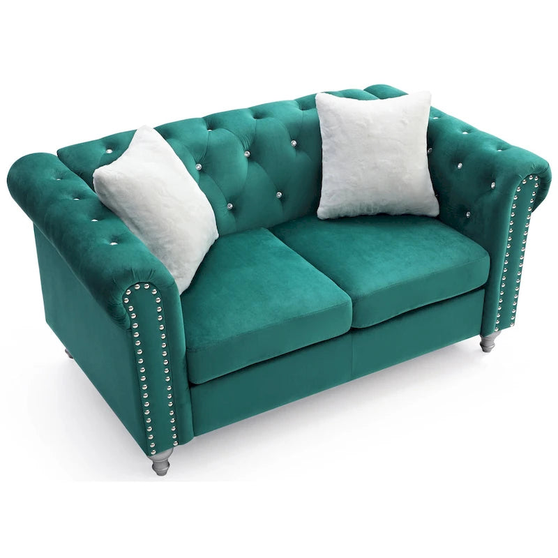 Canapé 2 places en velours de 60 po avec 2 coussins décoratifs – 60L x 34W x 30H